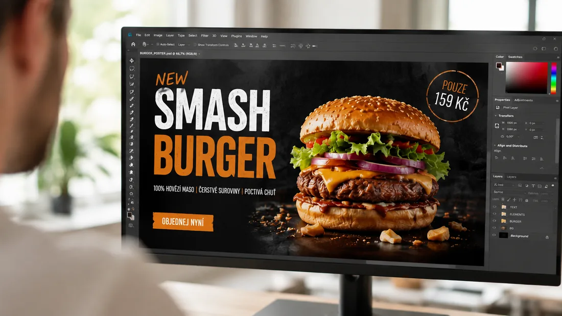 Grafik upravující reklamní grafiku na monitoru